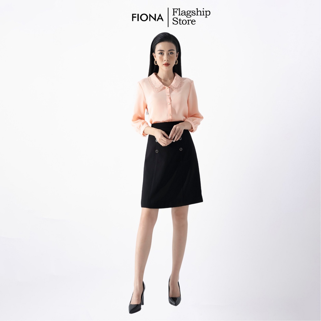 Áo sơ mi nữ tay lỡ dáng suông FIONA, cổ ren phối Organza F550397