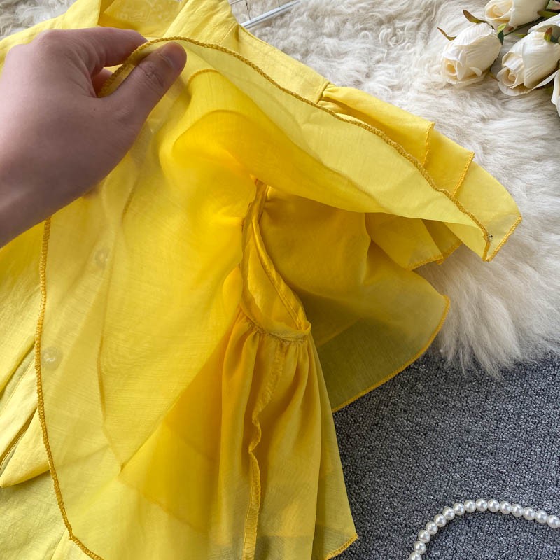 Áo sơ mi cổ nơ tay bèo tầng ulzzang   200421