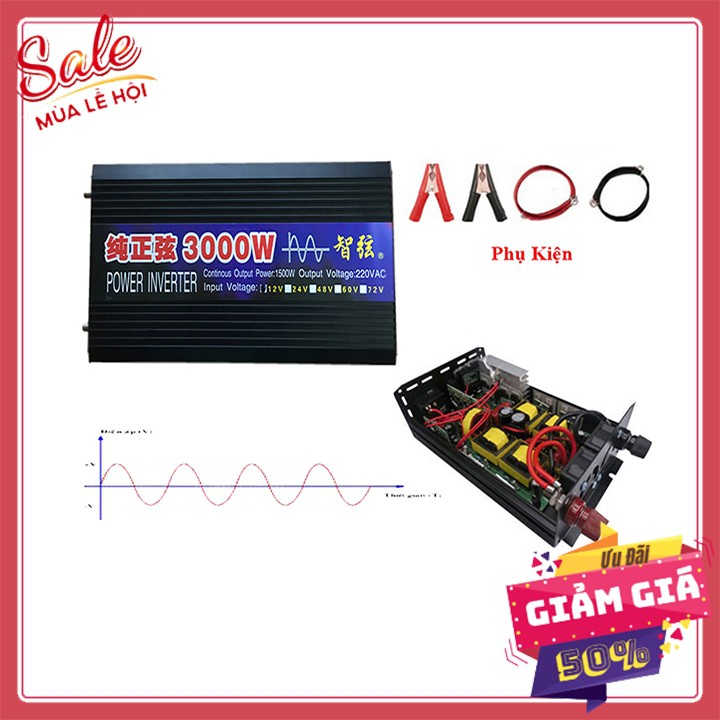 Bộ Chuyển Đổi Nguồn Điện 12V Lên 220V 3000W Sin Chuẩn