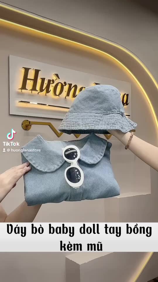 VÁY BÒ BABY DOLL TAY BỒNG DÁNG XUÔNG - KÈM MŨ BÒ | BigBuy360 - bigbuy360.vn