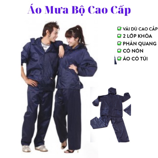 Áo Mưa Bộ Vải Dù Cao Cấp, Siêu Bền Không Thấm Nước Đủ Size Từ L Đến 4XL