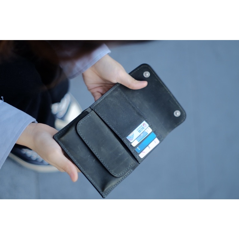 VÍ COIN DA BÒ THẬT HANDMADE CÓ NGĂN ĐỰNG CHÌA KHÓA