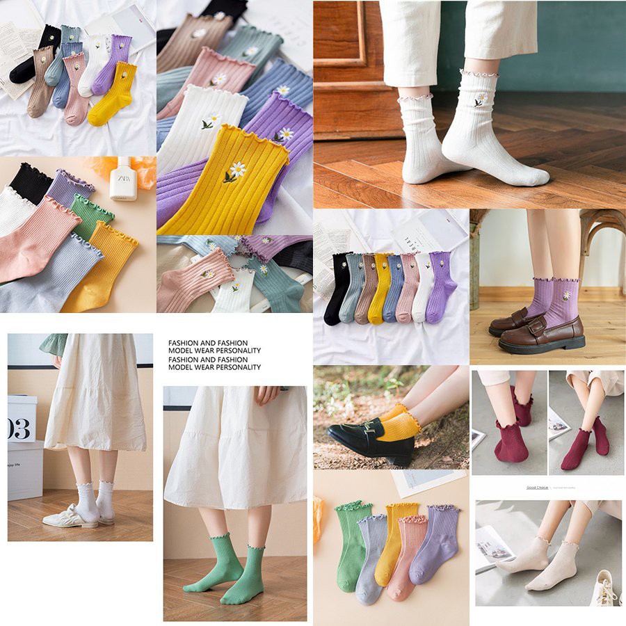 Set 5 đôi tất cổ cao Mivino vớ nam nữ thể thao hàn quốc in chữ cực ngầu