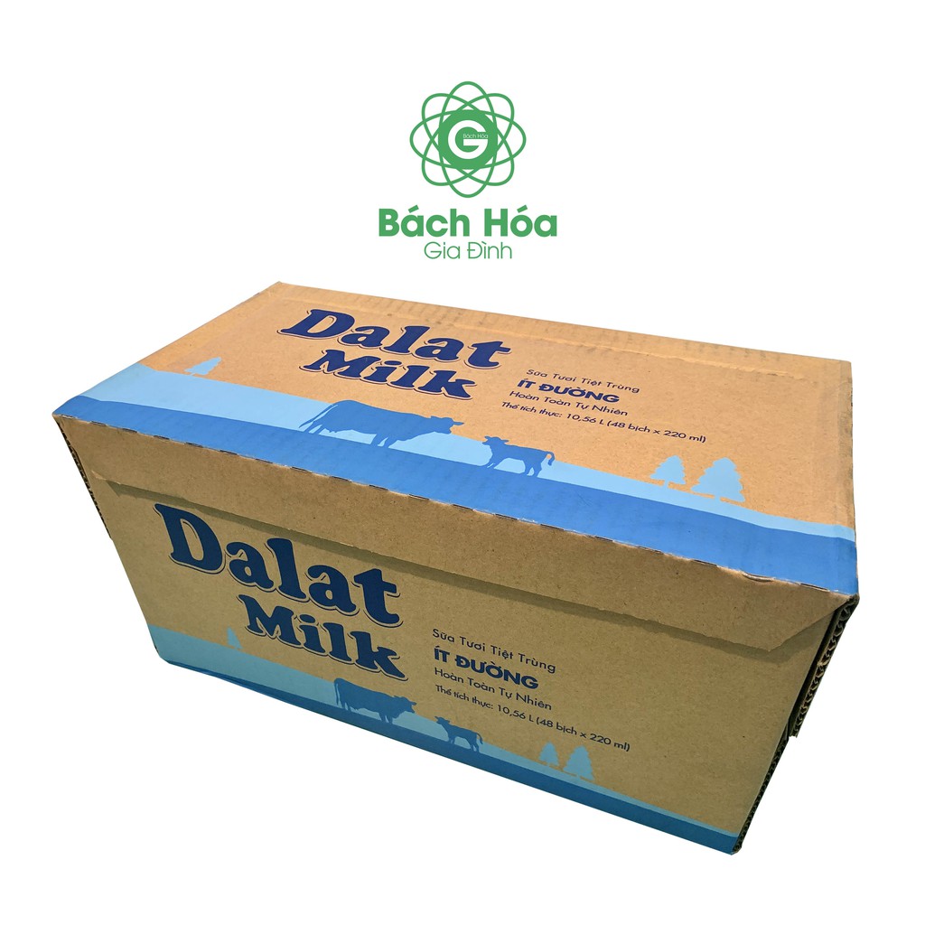 Thùng 48 Bịch Sữa Tươi Tiệt Trùng Dalat milk Ít Đường 220ml
