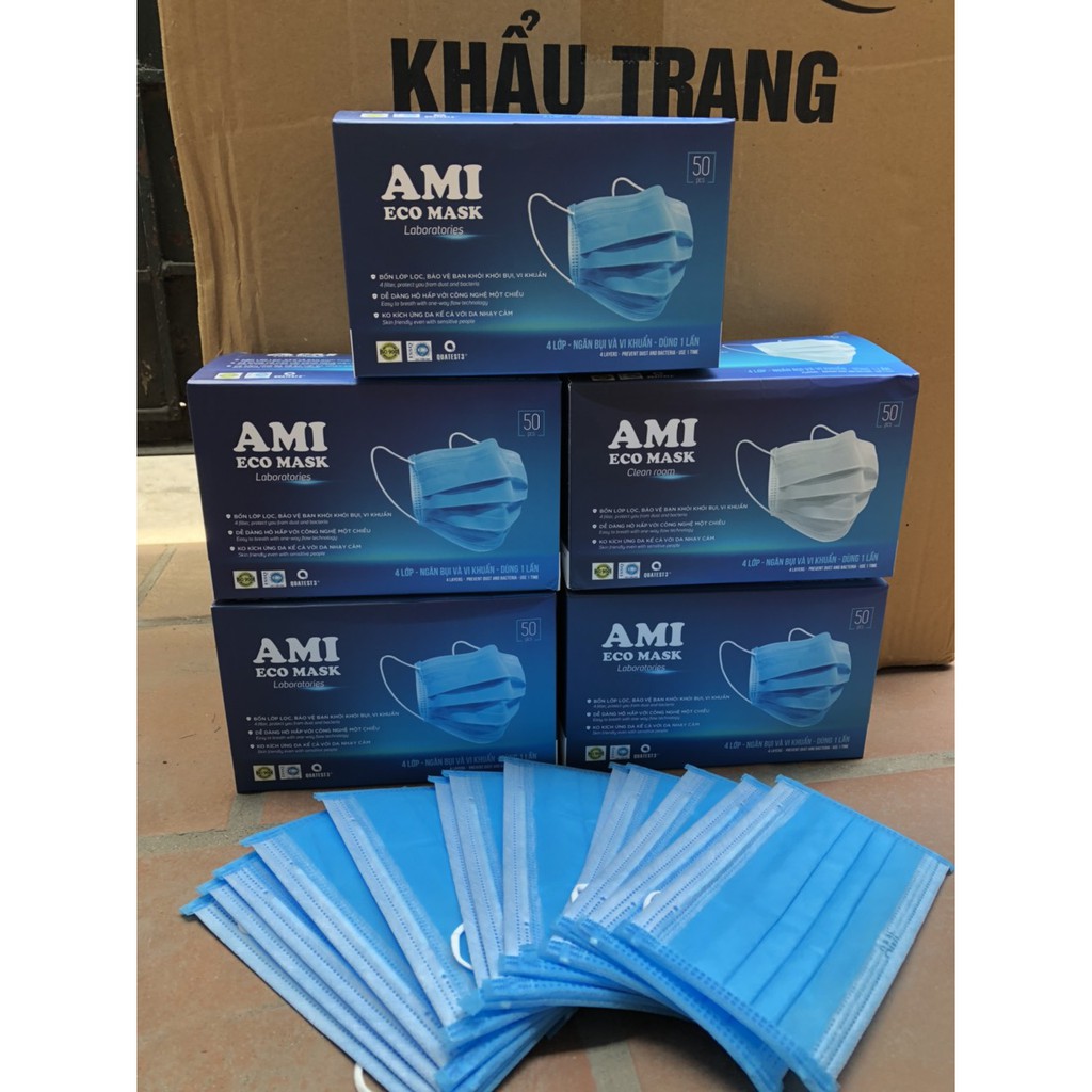 Combo 5 hộp Khẩu Trang Y Tế  4 lớp AMI chọn màu (50 chiếc/1 Hộp)