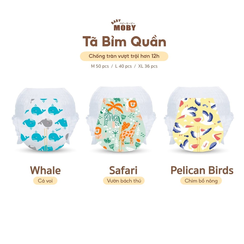 Bỉm Quần Baby Moby Chống Tràn Thấm Hút Siêu Tốc M50/L40/XL36