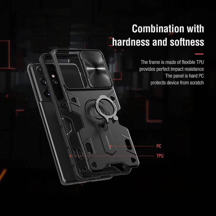 Ốp lưng Chống Shock Che Camera Nillkin CamShield Armor cho Samsung Galaxy S21 Ultra - Hàng Nhập Khẩu.
