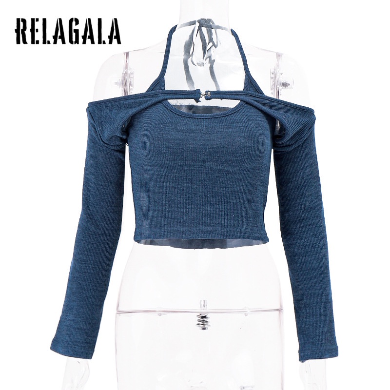 Áo Dệt Kim Trễ Vai Màu Sắc Đơn Giản Quyến Rũ Dành Cho Nữ