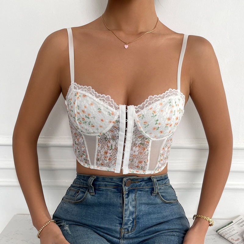 Áo Croptop Hai Dây Phối Ren Thời Trang Đường Phố Gợi Cảm Cho Nữ