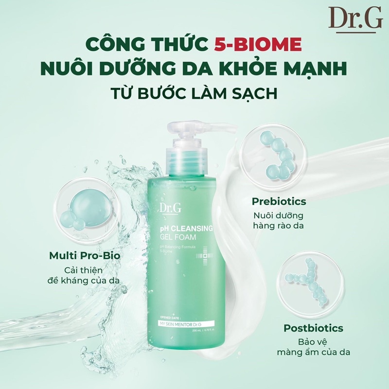 Hàng Công Ty Sữa rửa mặt tạo bọt Dr.G Ph Cleasing Gel Foam 200ml dịu nhẹ lành tính cho da nhạy cảm