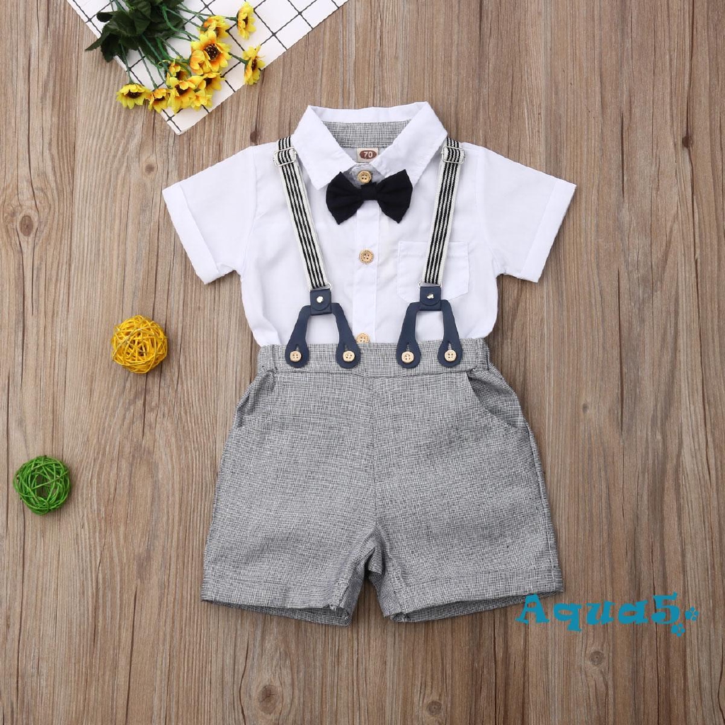 Set áo sơ mi liền thân kèm quần short yếm cho bé trai