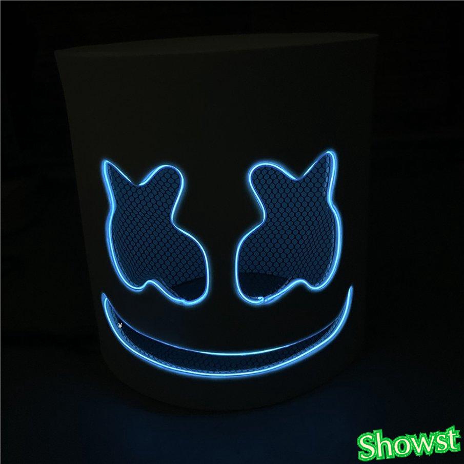 Mặt nạ đeo đầu đèn Led phát sáng phong cách DJ Marshmallow dùng cho Halloween