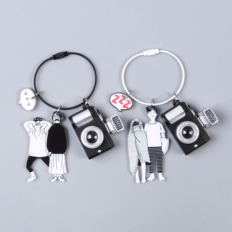 Móc Khoá Cặp Đôi Cute Hàn Quốc, Keychain Nhựa Kèm Máy Ảnh Đèn Led