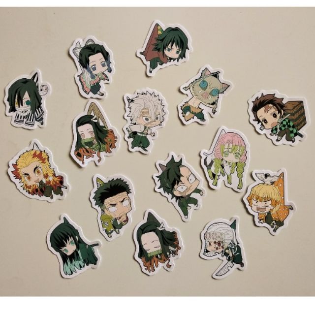 Bộ 15 sticker anime Kimetsu no Yaiba bị túm áo size 4 cm - LLD080