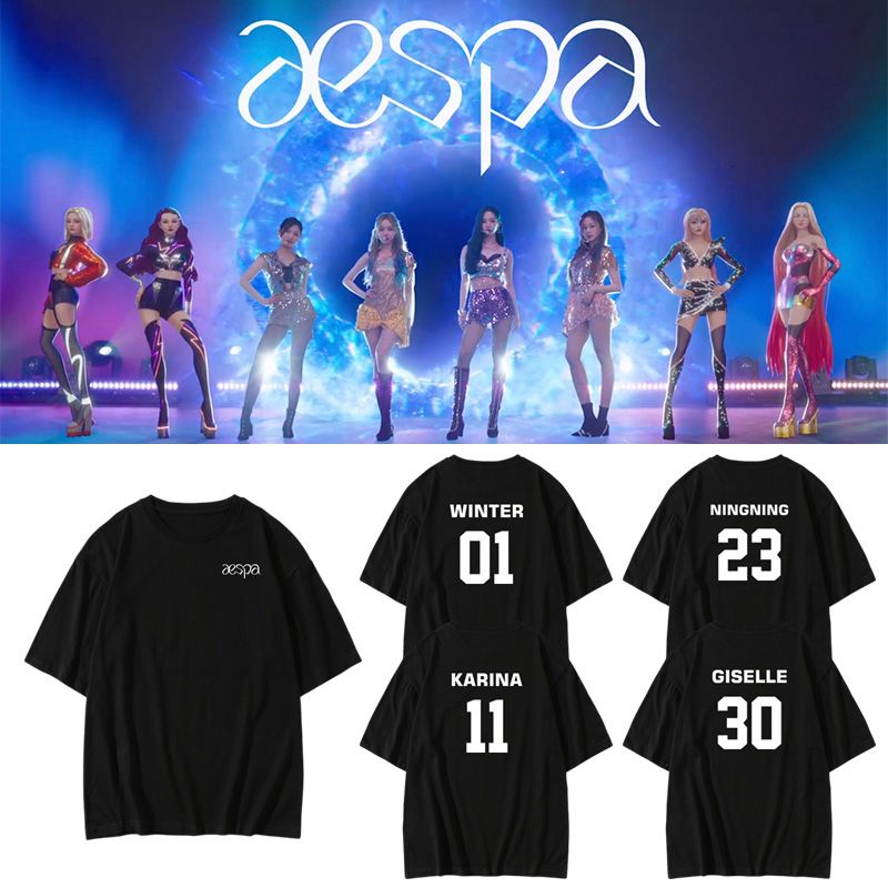 Áo thun tên thành viên aespa Ningning, Karina, Winter, Giselle - Black Mamba