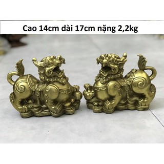 Tượng Cặp tỳ hưu như ý phong thuỷ chất liệu bằng đồng vàng