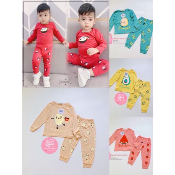 Bộ dài tay thun lạnh Minkymom, hoạ tiết hoa quả cho bé trai, bé gái