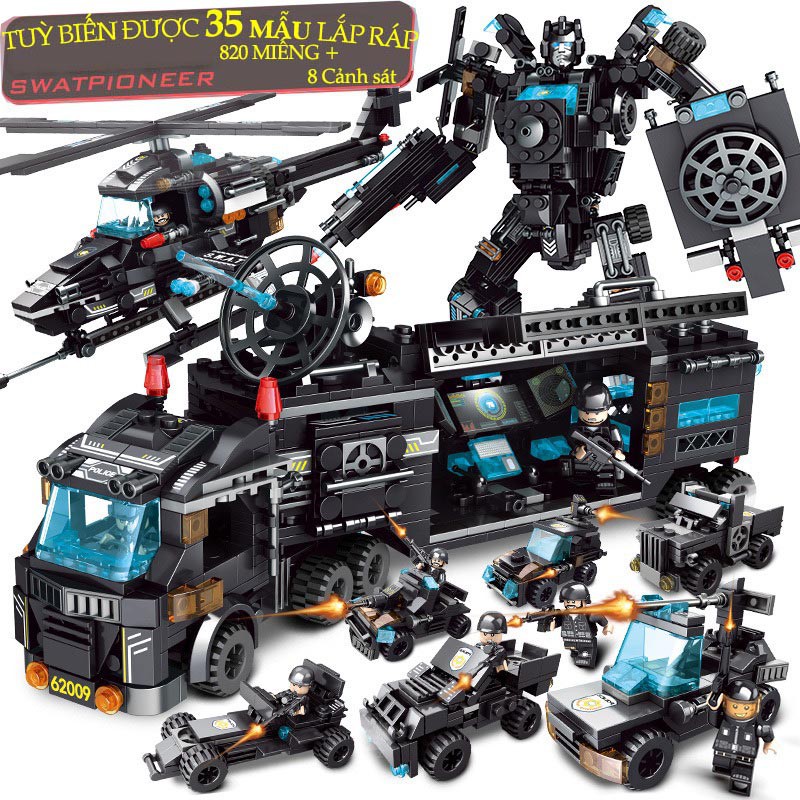 [1000 CHI TIẾT] Bộ Đồ Chơi Xếp Hình lego cảnh sát ROBOT, Máy Bay,Tàu Chiến