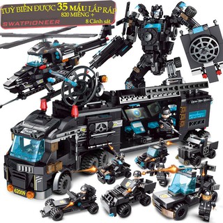 Bộ đồ chơi xếp hình lego cảnh sát robot, máy bay,tàu chiến