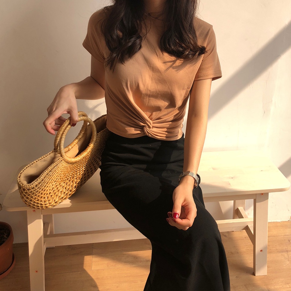 Áo Croptop Nữ Xoắn Eo 🦋 Áo Ngắn Nữ Cộc Tay 2 Màu 🦋