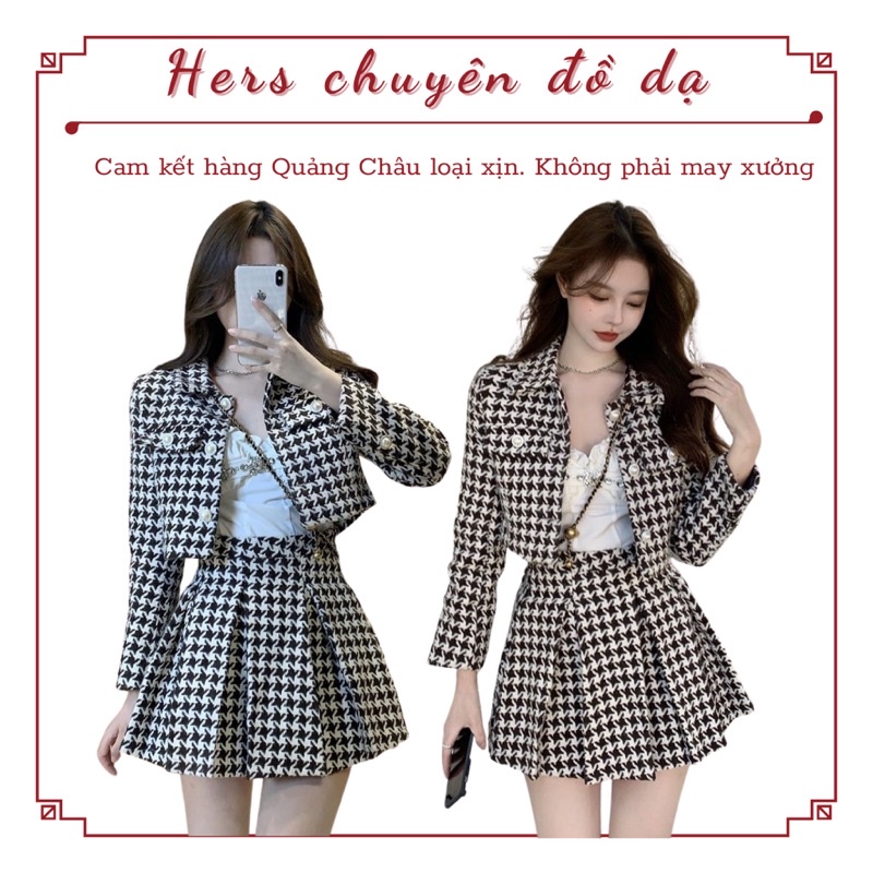Bộ dạ ngắn họa tiết kiểu răng sói chuẩn loại đẹp, có ảnh thật và cận chất