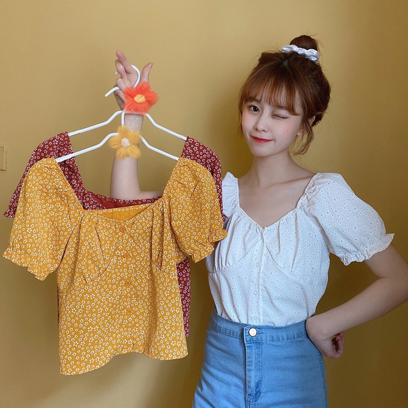 Áo Croptop Vải Voan Hoạ Tiết Hoa Thiết Kế Trễ Vai Quyến Rũ | BigBuy360 - bigbuy360.vn