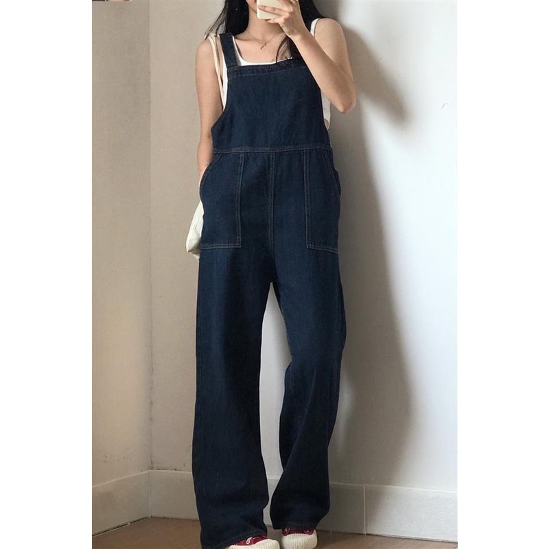 Quần Yếm Denim Ống Rộng Phong Cách Hàn Quốc Trẻ Trung Dành Cho Nữ