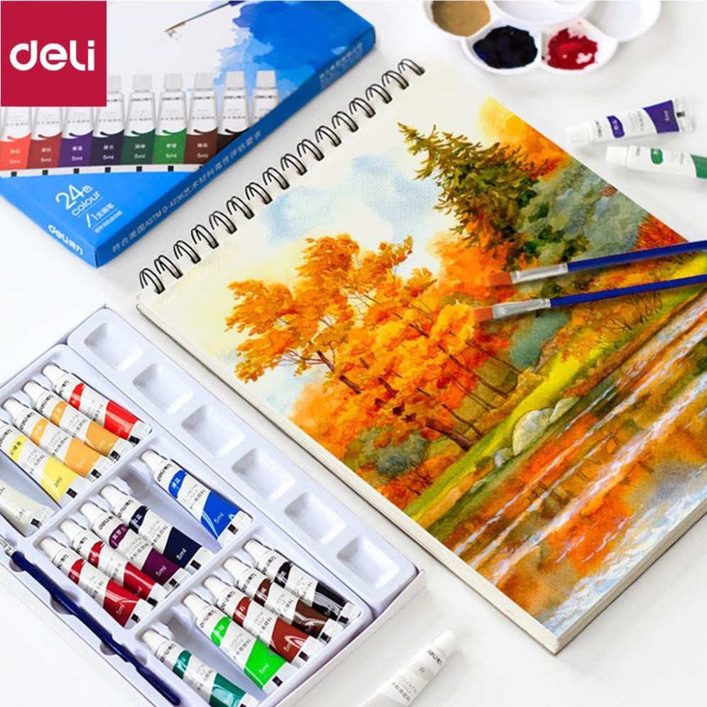 Màu nước dạng tuýp 5ml Deli - 12 màu/18 màu/24 màu - 73859 / 73860 / 73861 [Deli]