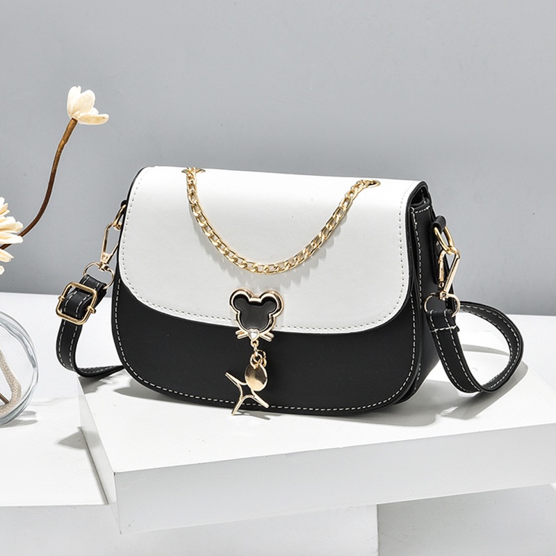 Túi Đeo Vai Hình Tròn Cỡ Nhỏ Màu Sắc Tương Phản Thiết Kế Đơn Giản Thời Trang Cho Nữ