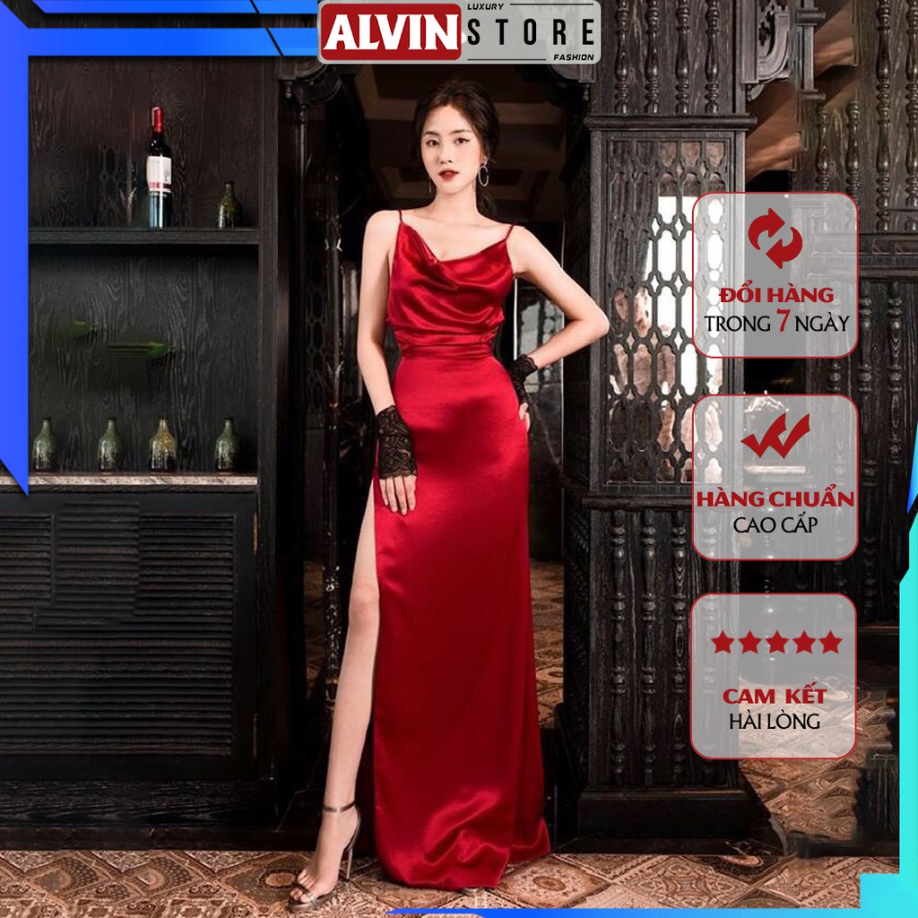 [Hình Thật - Shop Đầm Đẹp] Đầm Dạ Hội Lụa Dài Cổ Đổ Nữ Tính Alvin Store Thiết Kế Hai Dây Hở Lưng Quyến Rũ Và Sang Trọng