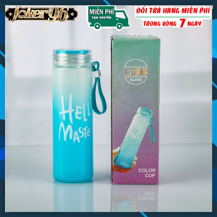 Bình nước Hello Master in nhám mờ chai thuỷ tinh hello master chai nước dễ thương 500ml