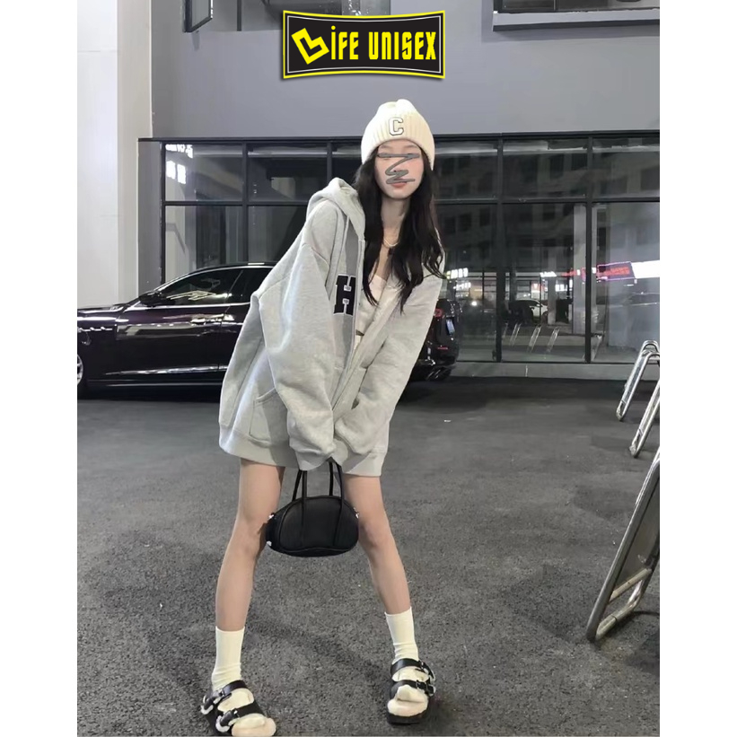 Áo Khoác Hoodie Nỉ AHPH Nam Nữ Ulzzang Unisex Dây Kéo, Áo Khoác Nỉ Form Rộng LIFE UNISEX