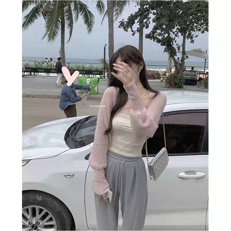 Áo Cardigan Dệt Kim Tay Dài Màu Trơn Dễ Phối Đồ Thời Trang Phong Cách Hàn Quốc