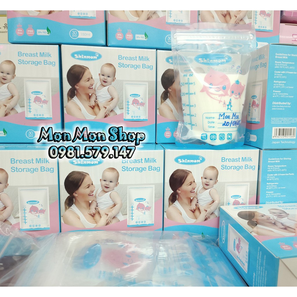 Túi trữ sữa, túi đựng sữa mẹ Shinmom 150ml hình cá heo hồng ( 30 túi/hộp)