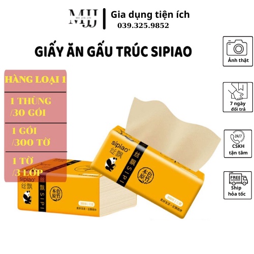 Combo 2 gói giấy ăn gấu trúc Sipiao chính hãng 30 gói, khăn giấy lau 1 lần đa năng an toàn cho bé.