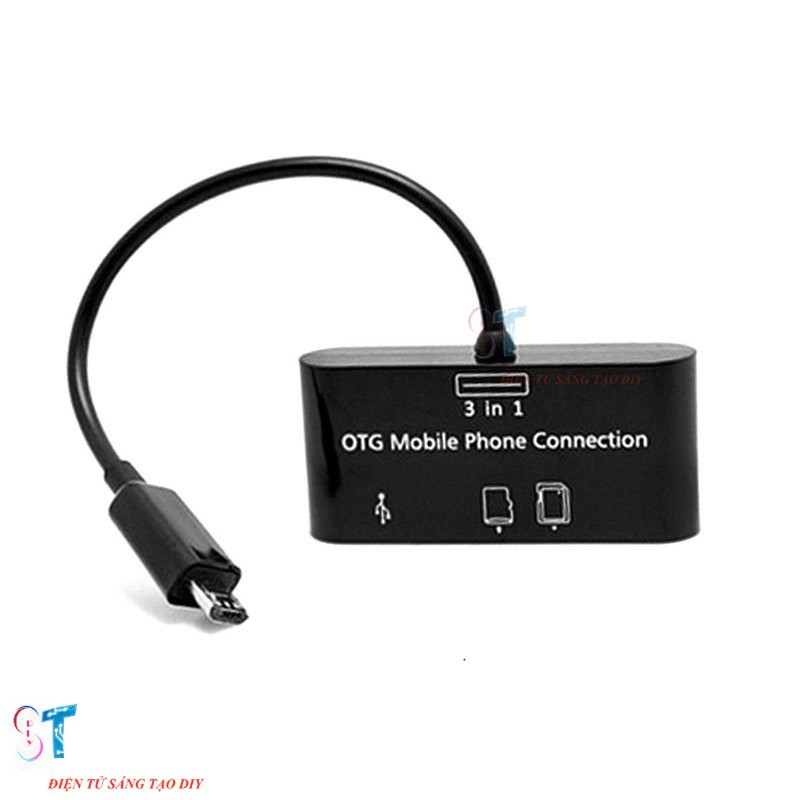 Đầu Đọc Thẻ Kiêm Cáp OTG USB Cổng Micro USB  3 in 1