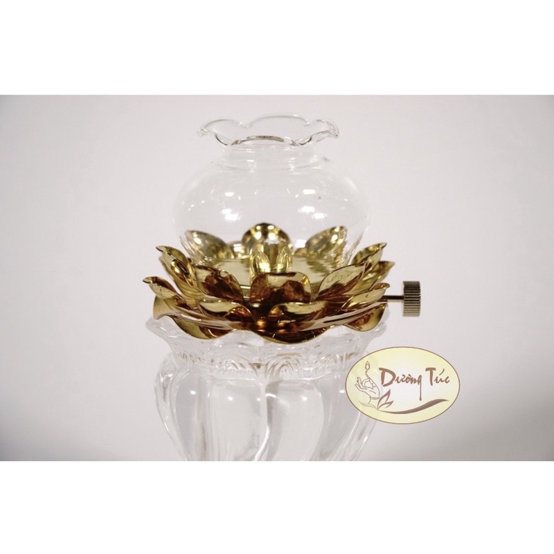Đèn dầu thờ cúng sóng nước cách điệu thủy tinh chuôi mạ vàng - Cao 15cm nhiều màu (033)