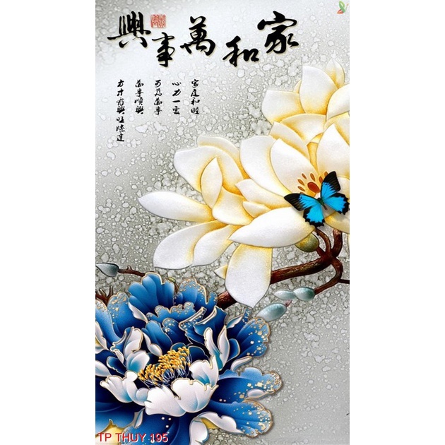 Tranh dán tường 3D phong thủy, thu hút tài lộc, mẫu dọc