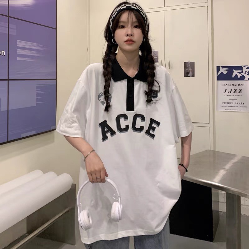 Áo Thun Polo Nam Nữ  Form Rộng Phối Cổ ACCE Vải Dày Mịn Thoáng Mát Thiết Kế Thời Trang Kiểu Dáng Năng Động