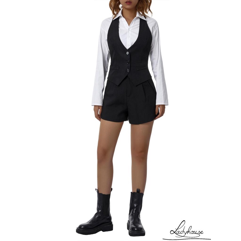 Áo Khoác Blazer Không Tay Cổ Chữ V Cài Nút Phong Cách Vintage Dành Cho Nữ