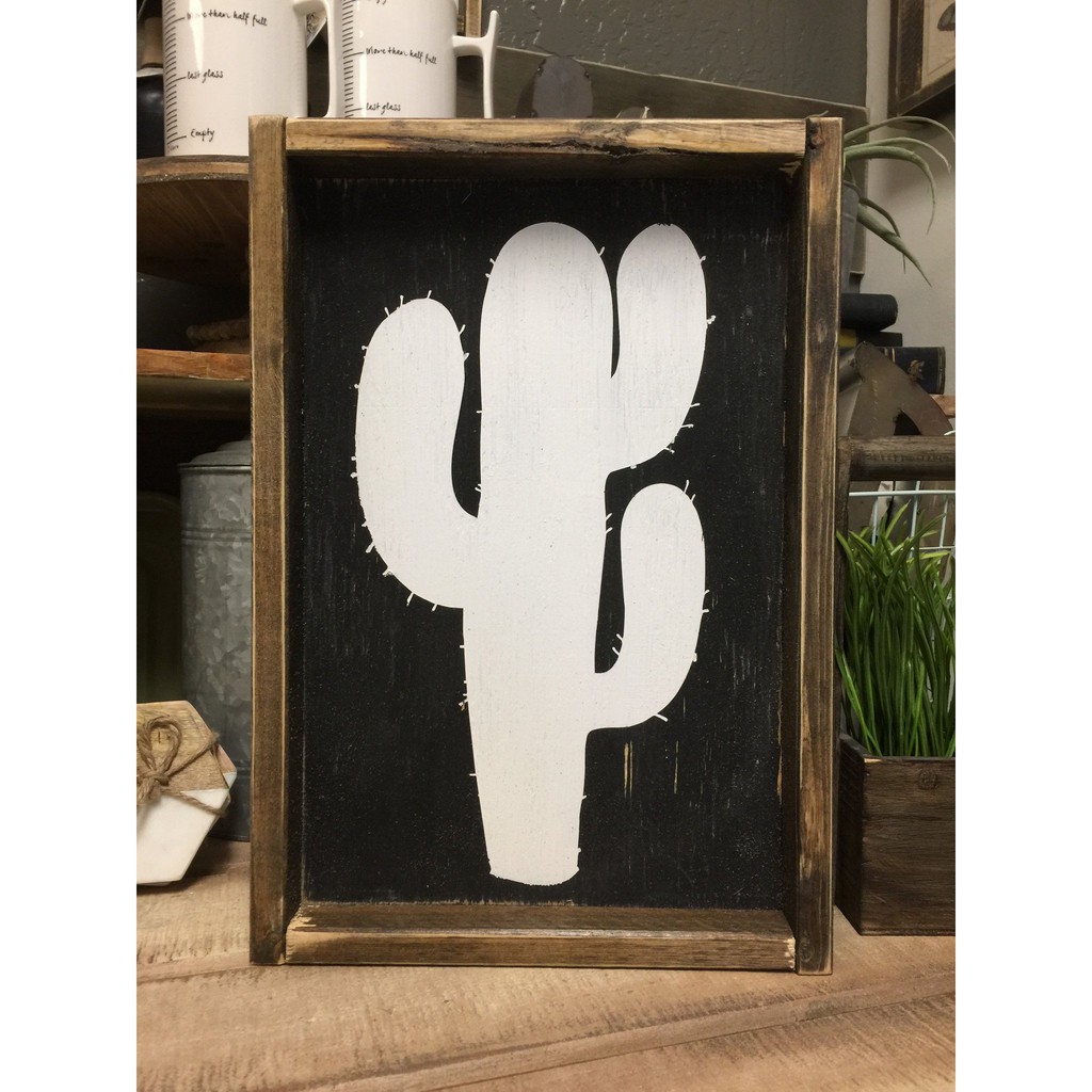 Tranh gỗ decor treo tường trang trí hình cây xương rồng xinh xắn phong cách vintage