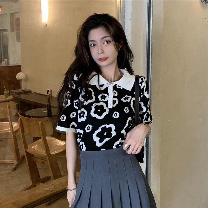 Áo polo Dệt Kim Mỏng Dáng Rộng Kiểu Pháp Thời Trang Mùa Hè Cho Nữ