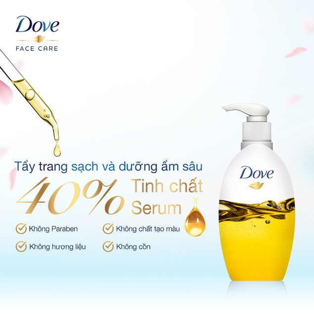 Sữa tẩy trang Dove serum không cồn sạch sâu tốt - làm sạch lớp trang điểm lâu trôi 195ml