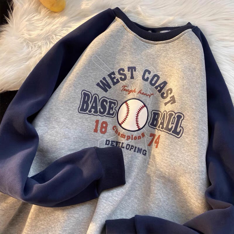 Áo nỉ nam nữ - Áo Sweater YAYSHOP dáng rộng ulzzang phối raplan chất nỉ dày dặn - Sweater in BASEBALL Bóng Chày | BigBuy360 - bigbuy360.vn