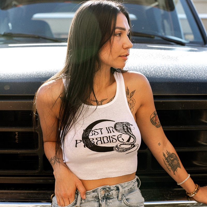 Áo Tank Top Cổ Chữ U In Chữ Màu Trắng Tương Phản Thời Trang 2022 Quyến Rũ Cho Nữ