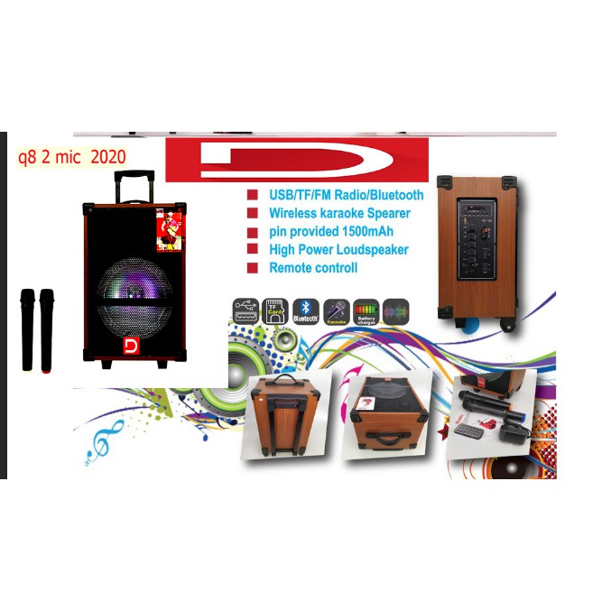 Loa kéo di động Q8 2 tấc 60w   1 mic