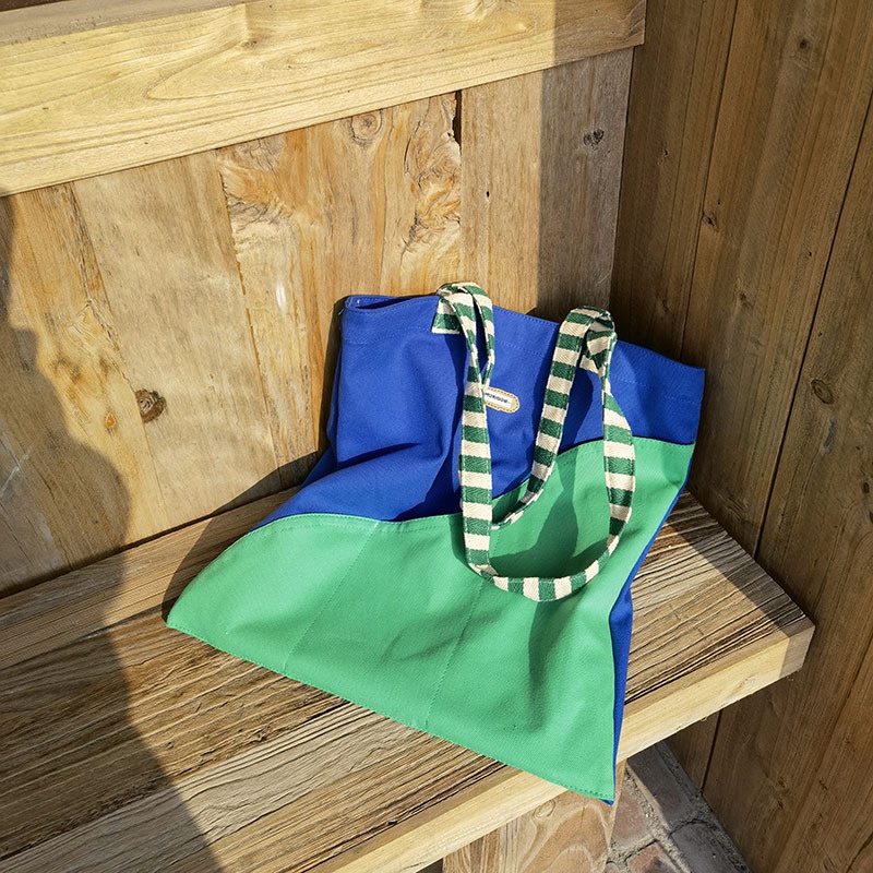 Túi xách canvas cỡ lớn IELGY màu sắc tương phản phong cách retro dành cho nữ