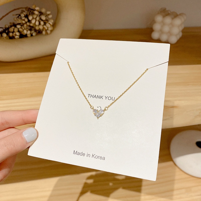 【kifli】Vòng cổ Mặt Hình Trái Tim Đính Đá Zircon Thời Trang Cho Nữ