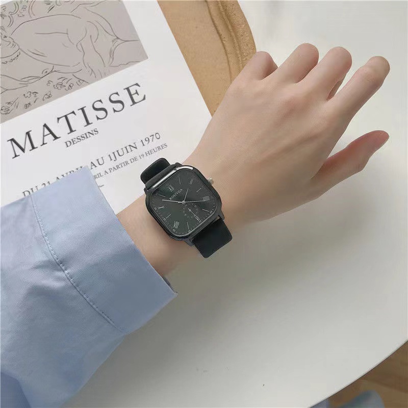 Đồng Hồ Đeo Tay Mặt Vuông Dây Da PU Phong Cách Doanh Nhân Cho Nam Nữ