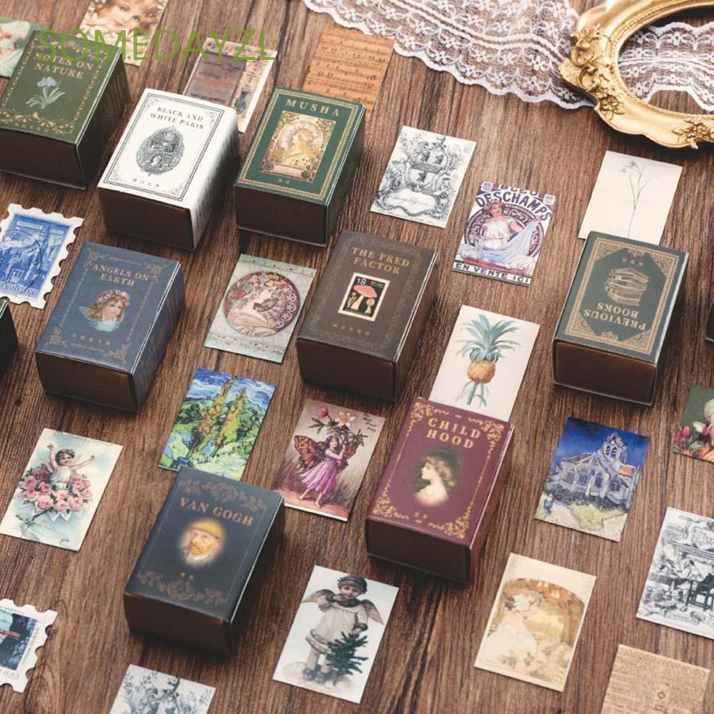 Hộp 100 Nhãn Dán Trang Trí Phong Cách Vintage